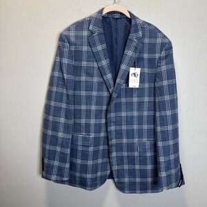 Crown & Ivy Blazer Men's SZ 44R Blue Plaid Modern Fit Fully Lined Motion Flex